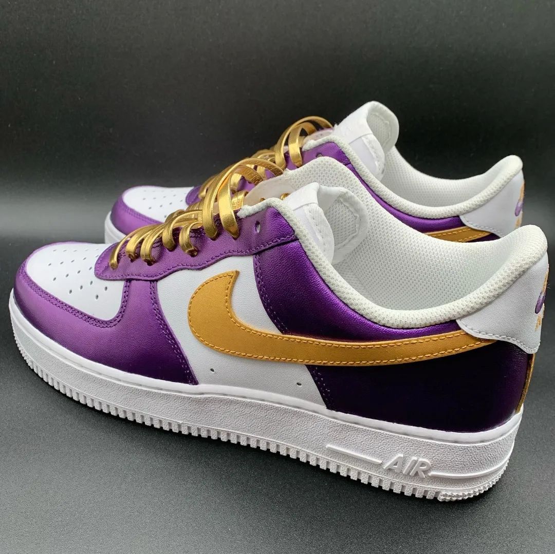 Custom AF 1s Shoes Purple and Gold with White