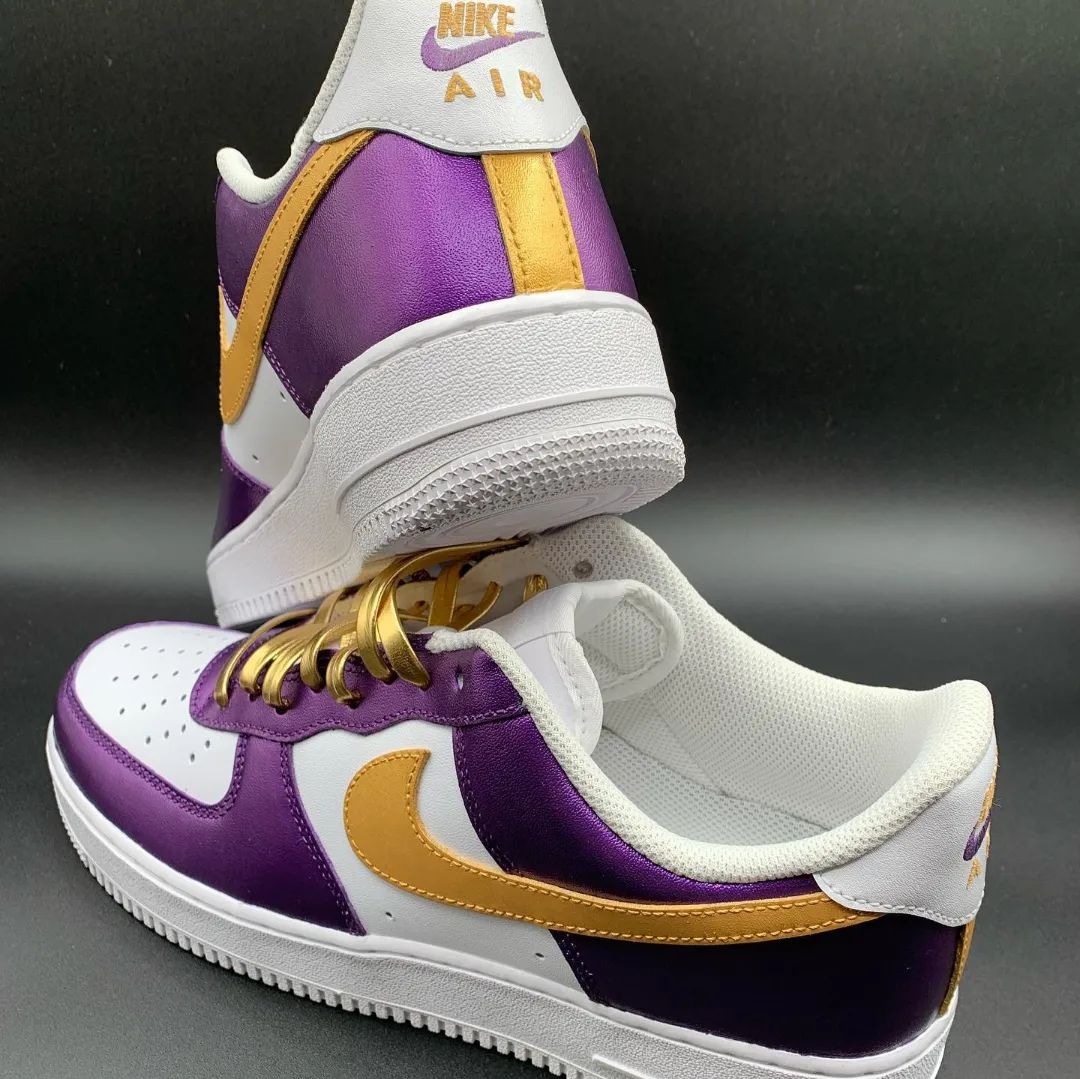 Custom AF 1s Shoes Purple and Gold with White