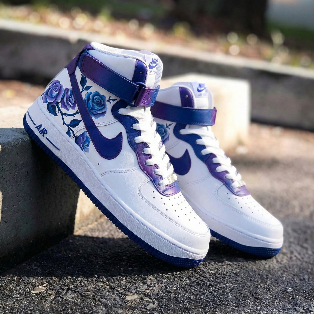 Custom AF 1s Shoes Purple Blue Rose Petals