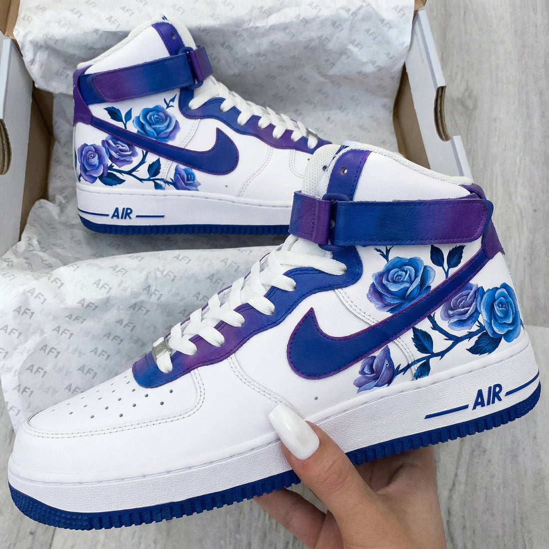 Custom AF 1s Shoes Purple Blue Rose Petals