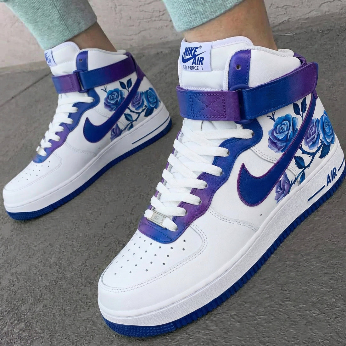 Custom AF 1s Shoes Purple Blue Rose Petals