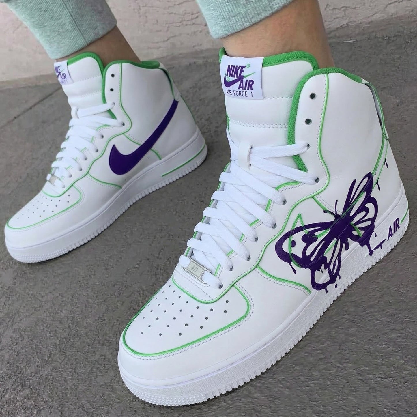 Custom AF 1s Shoes Purple Butterfly Green