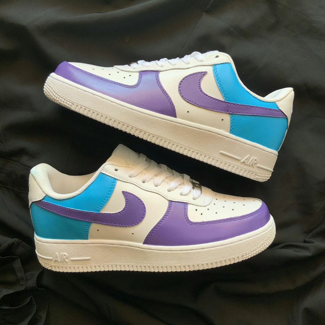 Custom AF 1s Shoes Purple Teal Colorblock