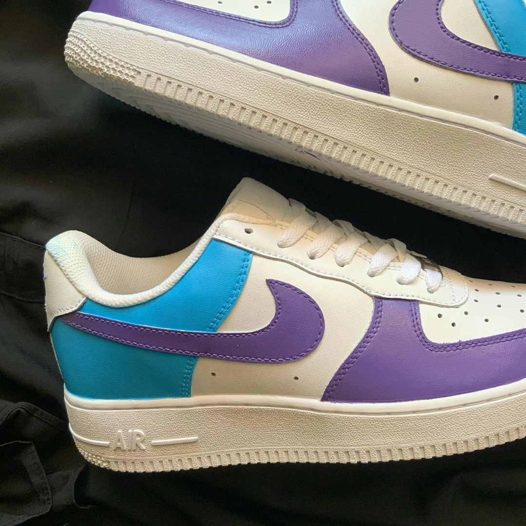 Custom AF 1s Shoes Purple Teal Colorblock