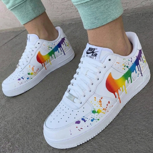 Custom AF 1s Shoes Rainbow Drip Splash Multicolor