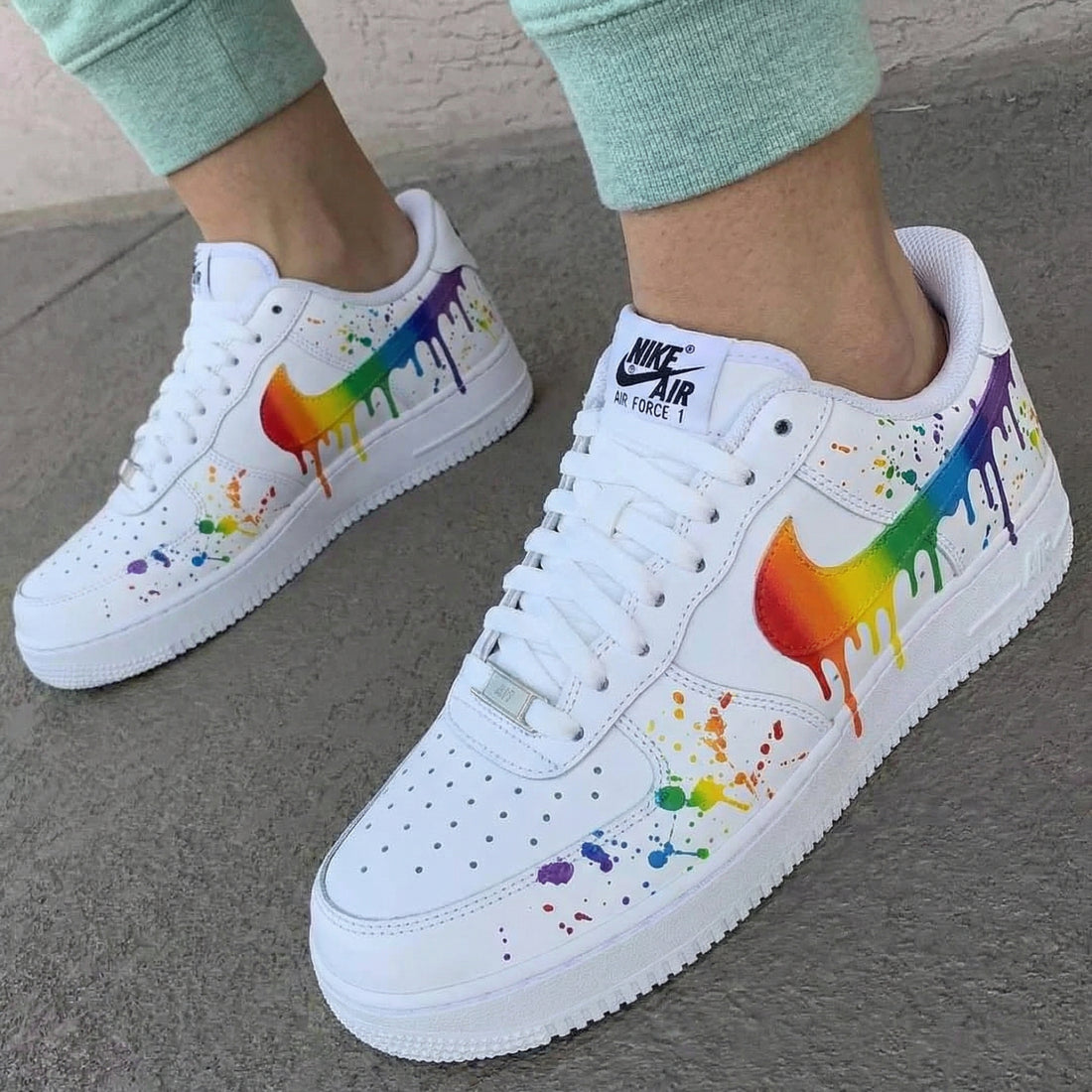 Custom AF 1s Shoes Rainbow Drip Splash Multicolor
