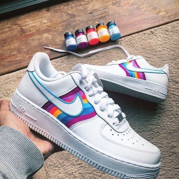 Custom AF 1s Shoes Rainbow Pattern Multicolor