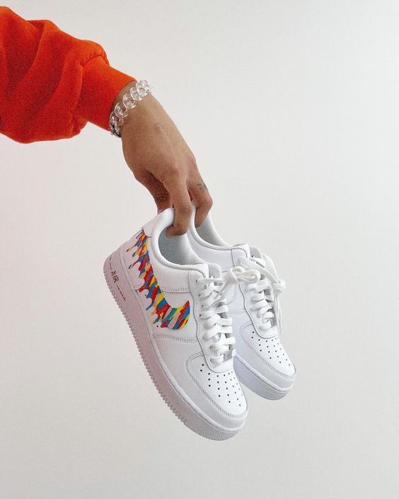 Custom AF 1s Shoes Rainbow Pattern