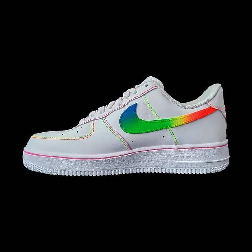 Custom AF 1s Shoes Rainbow Swoosh Pink Accents