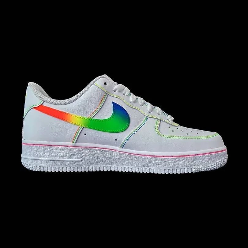 Custom AF 1s Shoes Rainbow Swoosh Pink Accents