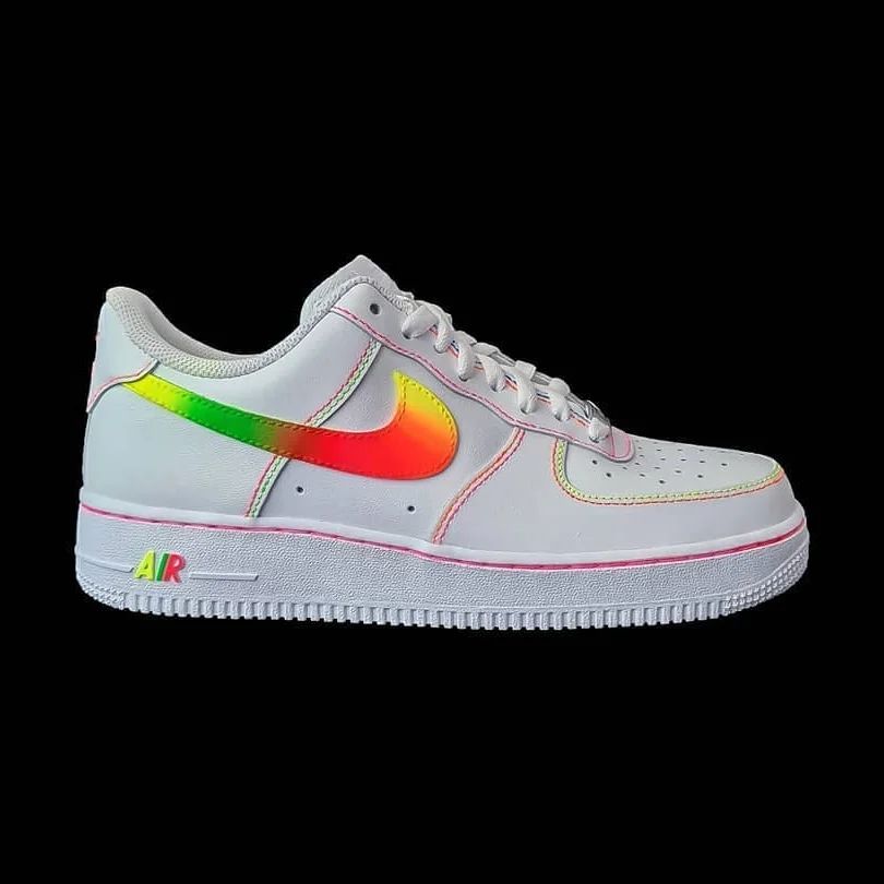 Custom AF 1s Shoes Rainbow Swoosh Pink Green