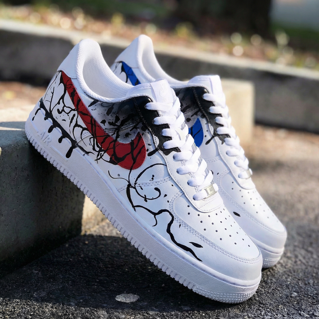 Custom AF 1s Shoes Red Blue Street Graffiti