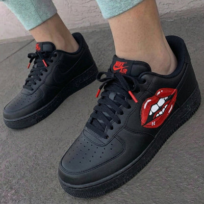 Custom AF 1s Shoes Red Lips Graphic Black