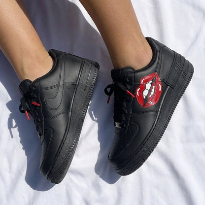 Custom AF 1s Shoes Red Lips Graphic Black