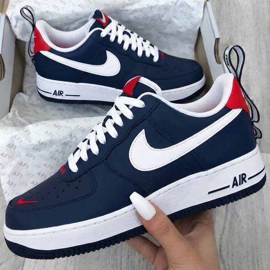 Custom AF 1s Shoes Red Navy White Sole
