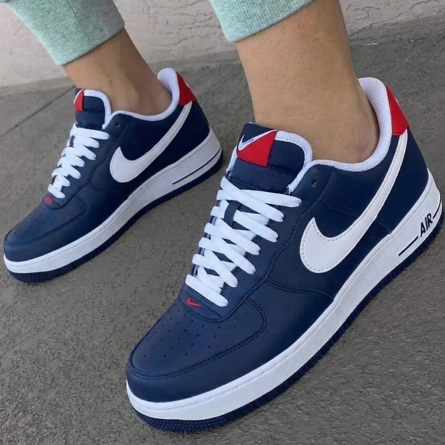 Custom AF 1s Shoes Red Navy White Sole