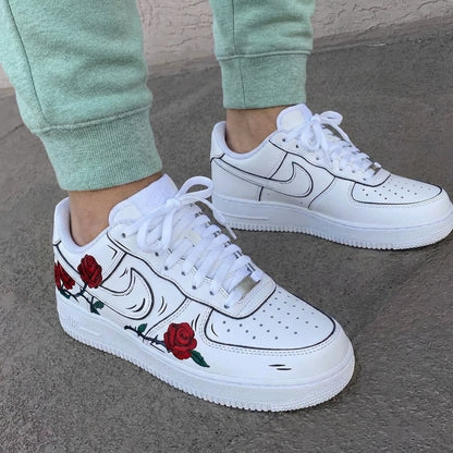 Custom AF 1s Shoes Red Roses Red Green