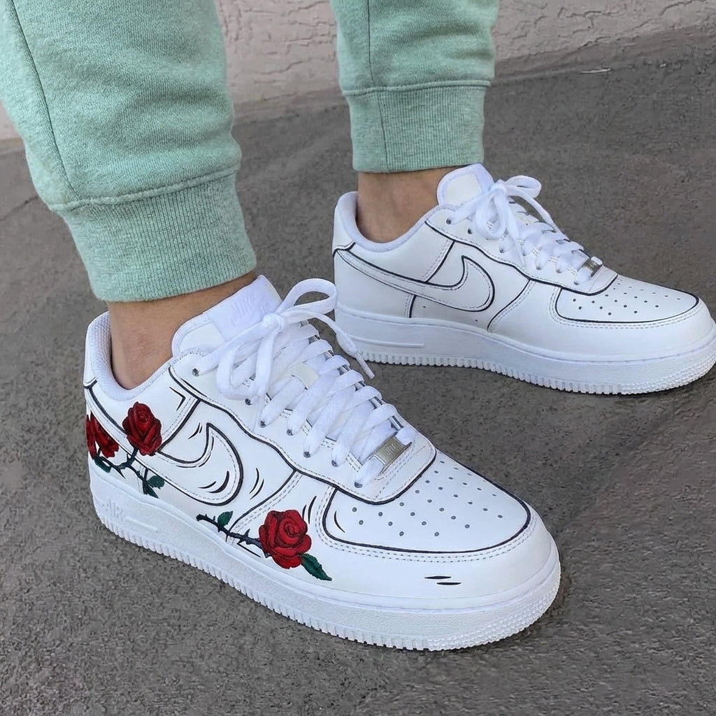Custom AF 1s Shoes Red Roses Red Green