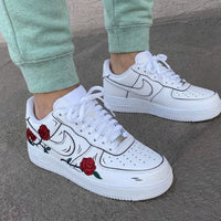 Custom AF 1s Shoes Red Roses Red Green