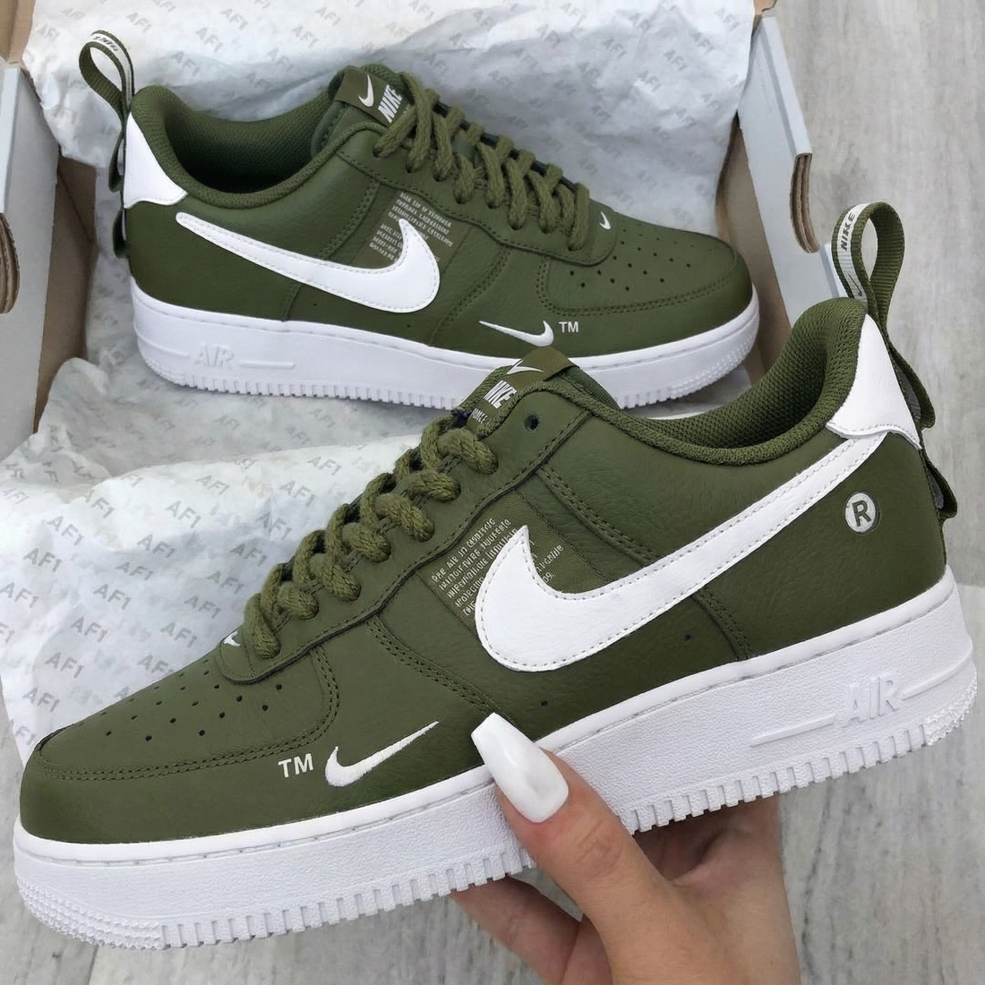 Custom AF 1s Shoes Retro Olive White
