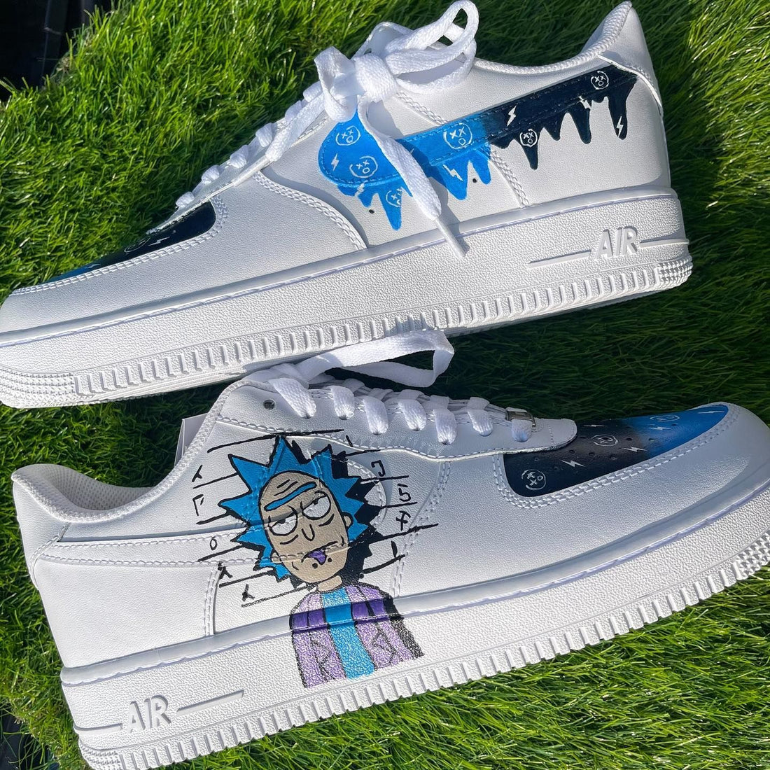 Custom AF 1s Shoes Rick And Morty Theme Blue Black