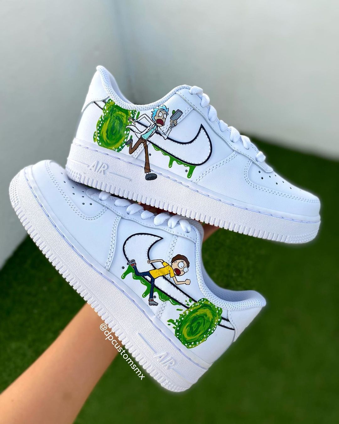 Custom AF 1s Shoes Rick and Morty Themed Green