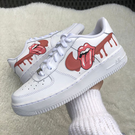 Custom AF 1s Shoes Rolling Stones Logo Red Color