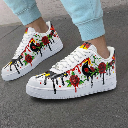 Custom AF 1s Shoes Rose Drip Design Red Black