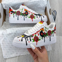 Custom AF 1s Shoes Rose Drip Design Red Black