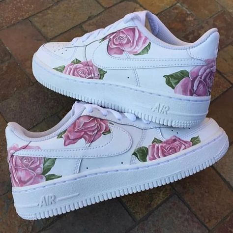 Custom AF 1s Shoes Rose Pattern Baby Pink Green