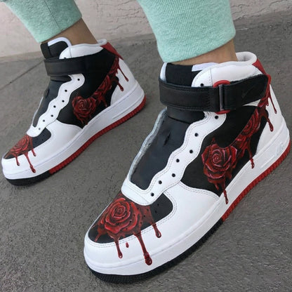 Custom AF 1s Shoes Rose Pattern Black Red