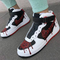 Custom AF 1s Shoes Rose Pattern Black Red