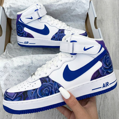 Custom AF 1s Shoes Rose Pattern Blue Purple