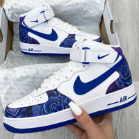 Custom AF 1s Shoes Rose Pattern Blue Purple