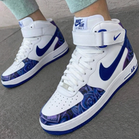 Custom AF 1s Shoes Rose Pattern Blue Purple