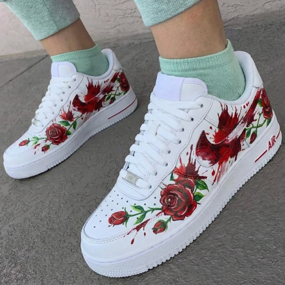 Custom AF 1s Shoes Rose Pattern Red Green
