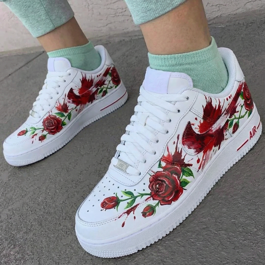 Custom AF 1s Shoes Rose Pattern Red Green