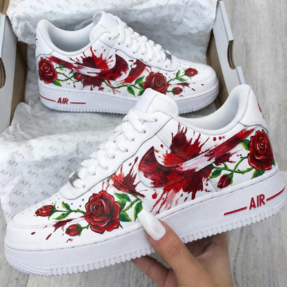 Custom AF 1s Shoes Rose Pattern Red Green