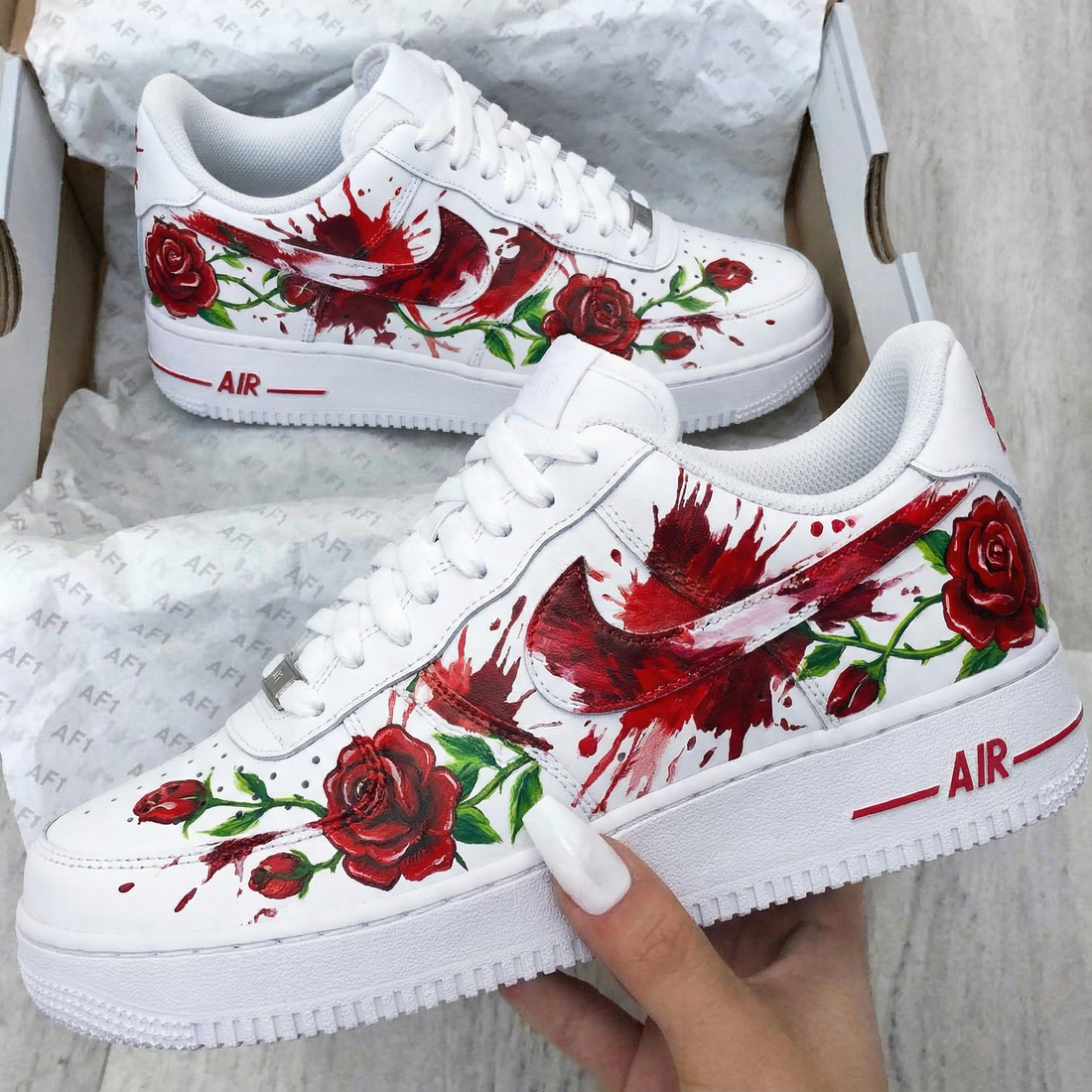 Custom AF 1s Shoes Rose Pattern Red Green