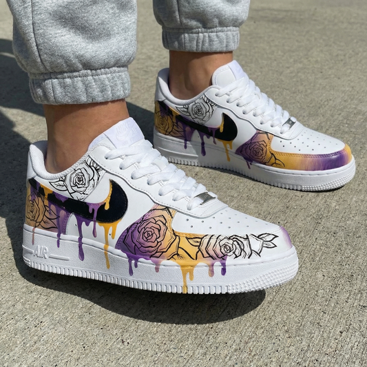 Custom AF 1s Shoes Rose Pattern Yellow Purple