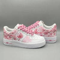 Custom AF 1s Shoes Sakura Pattern Baby Pink Thick Shoelaces