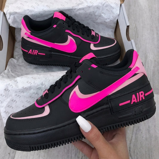 Custom AF 1s Shoes Shadow Black Neon Pink Baby Pink