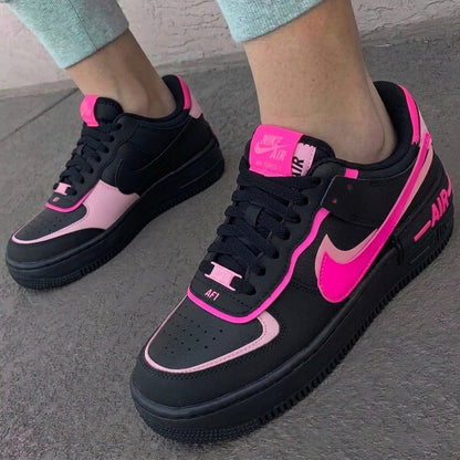 Custom AF 1s Shoes Shadow Black Neon Pink Baby Pink