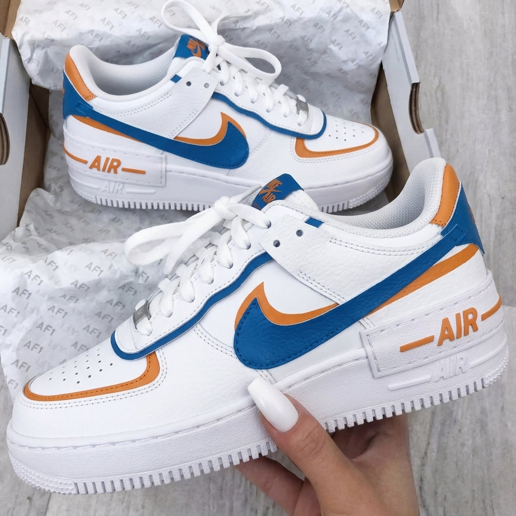 Custom AF 1s Shoes Shadow Blue Orange