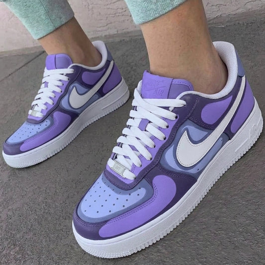 Custom AF 1s Shoes Shadow Color Block Purple Baby Blue