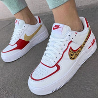Custom AF 1s Shoes Shadow Leopard Print Red Gold