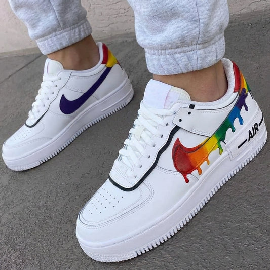Custom AF 1s Shoes Shadow Rainbow Drip Purple