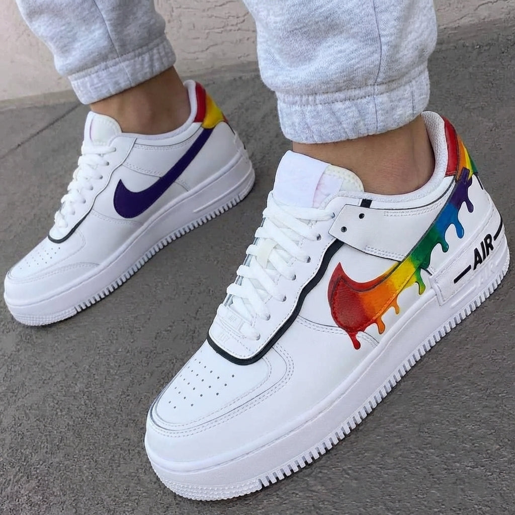 Custom AF 1s Shoes Shadow Rainbow Drip Purple