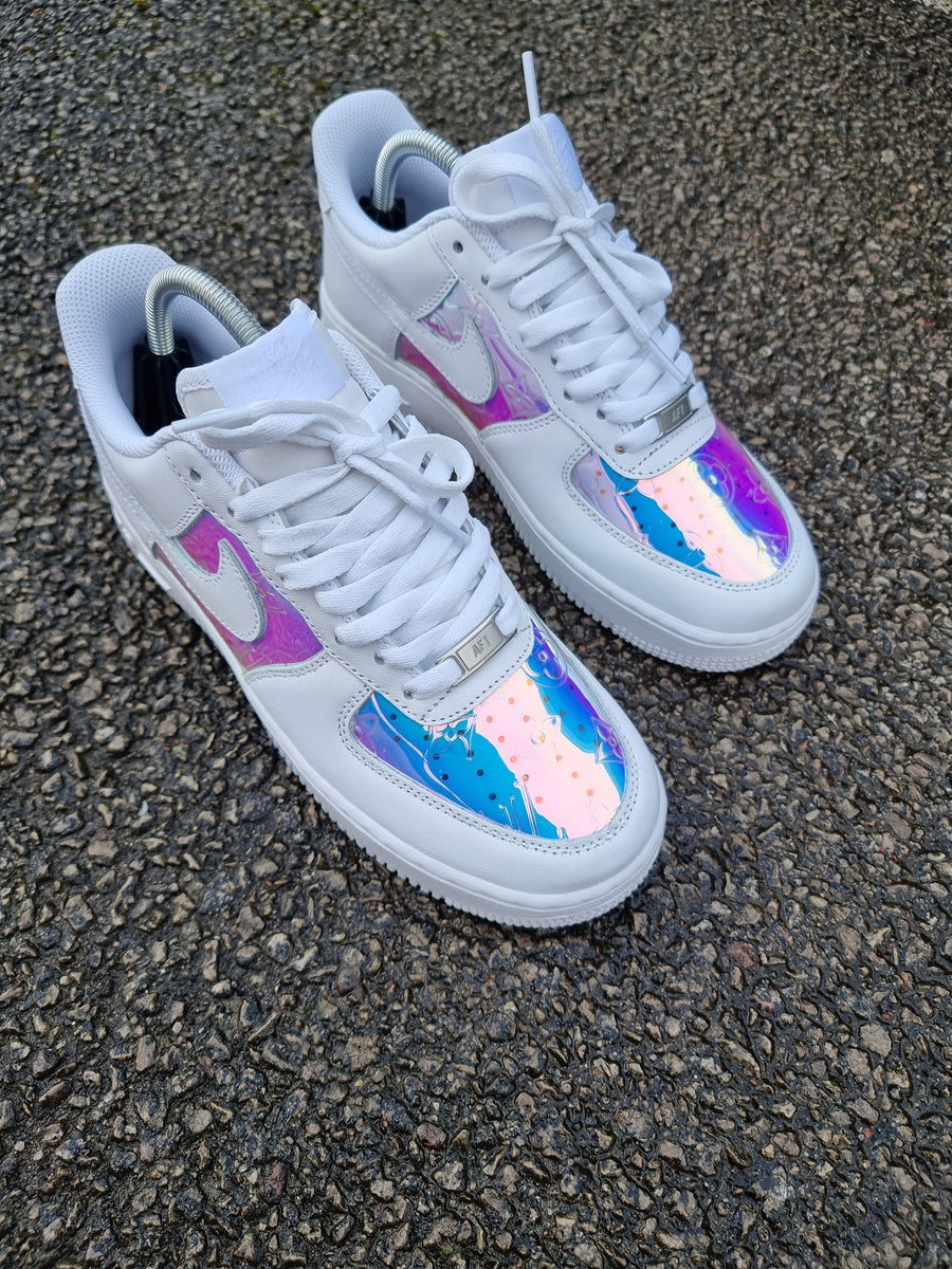 Custom AF 1s Shoes Shimmering Iridescent Baby Pink Blue
