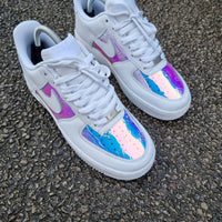 Custom AF 1s Shoes Shimmering Iridescent Baby Pink Blue